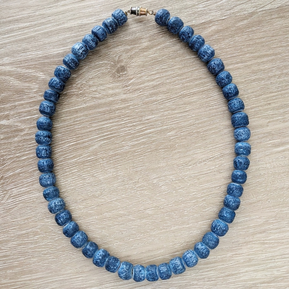 Vintage 16 inch Blue Sponge Coral Bead Necklace